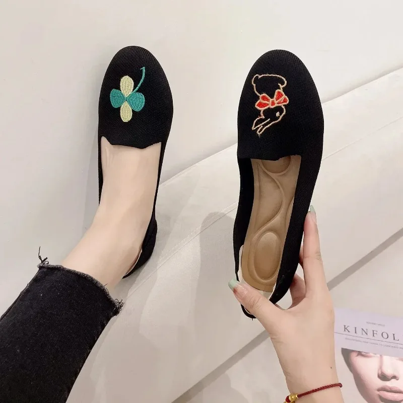 Women Flat Knitted Fashion Round Toe Women's Slip on Flat Casual Ballet Female Light Comfort Zapatillas Sneakers Women Loafers