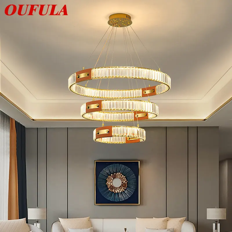 

OUFULA Nordic Crystal Pendant Lamp Led Modern Creative Ring Light Luxury Chandelier For Living Dining Room Villa Decor