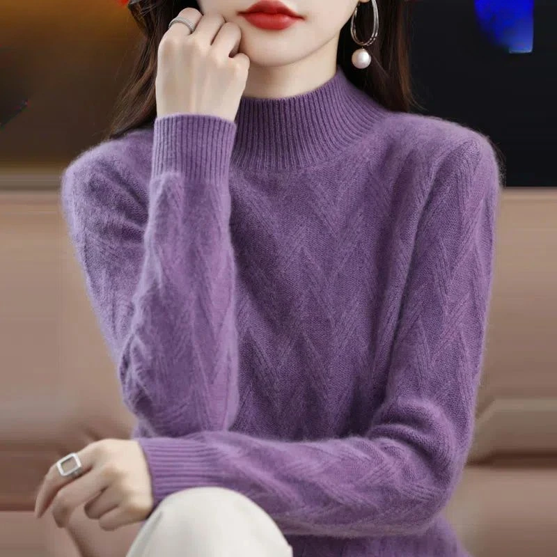 

2023 New Women Long Sleeve Loose plus Size Cashmere Sweater Thickening Thermal Bottoming Shirt Half Turtleneck All-Match Sweater