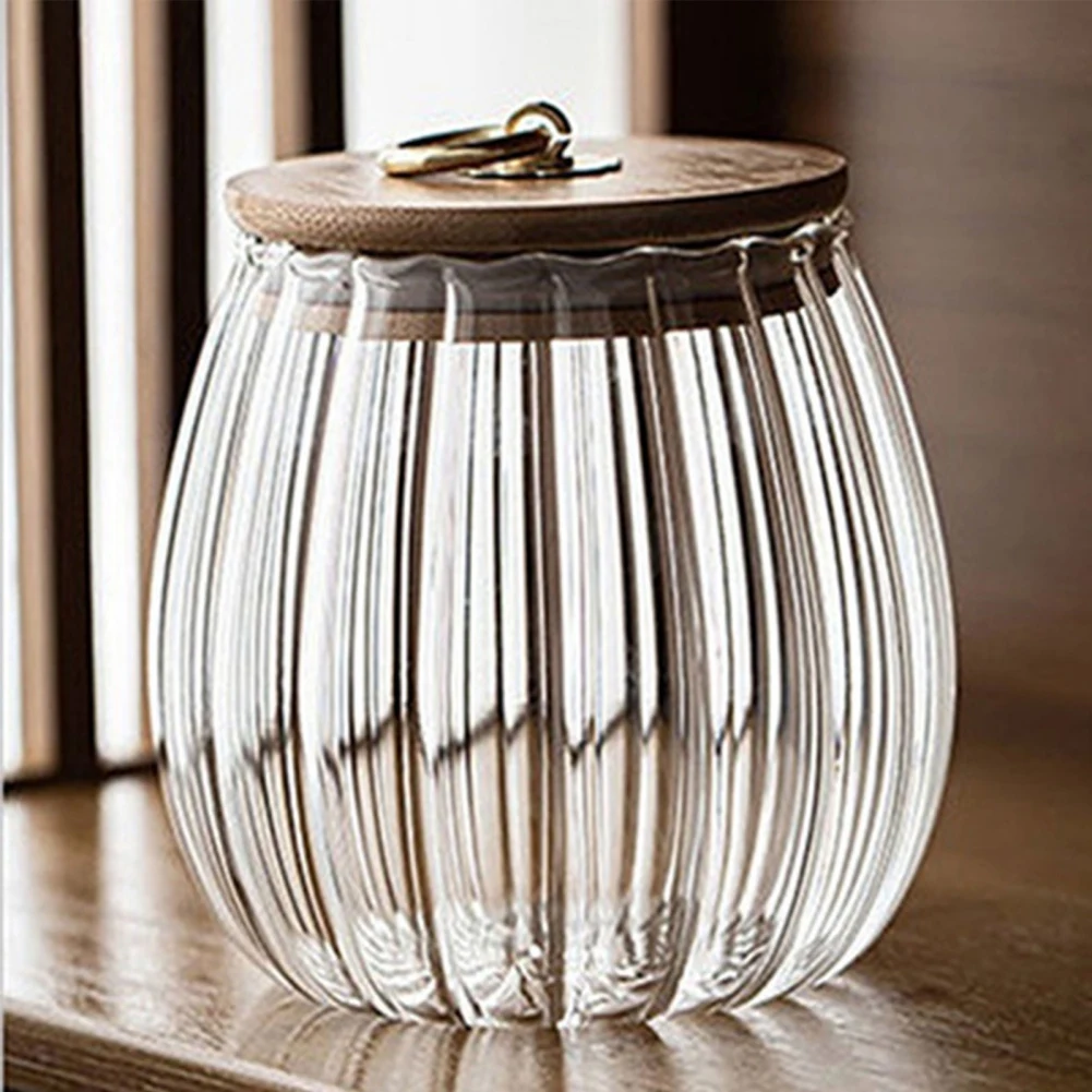 Airtight Glass Kitchen Storage Jar with Wood Lid - Perfect for Grains, Tea, Coffee, and Candy