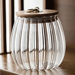 Airtight Glass Kitchen Storage Jar with Wood Lid - Perfect for Grains, Tea, Coffee, and Candy (Petal Type-A)