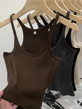 Canotta lavorata a maglia a costine basic tinta unita Canotta estiva da donna Vintage senza maniche Camis anni '90 Cool Girls Streetwear T-shirt morbide 1