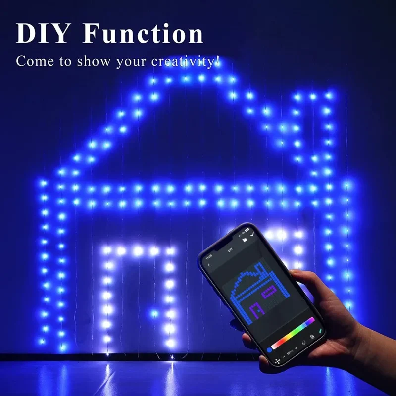 

Festival Theme Curtain Lights APP Music Sync Text Cartoon Picture DIY Color Changing Steady Lit For Window Indoor Outdoor Decor