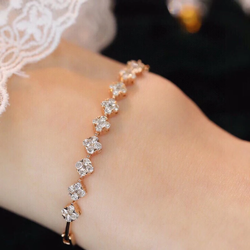 S203208906c344c67a46a95983994cf82T Aazuo Fine Jewelry 18K Solid Rose Gold Natrual Diamonds 1.35ct Fairy 4 Leafs Flower For Woman Senior Banquet Engagement Party