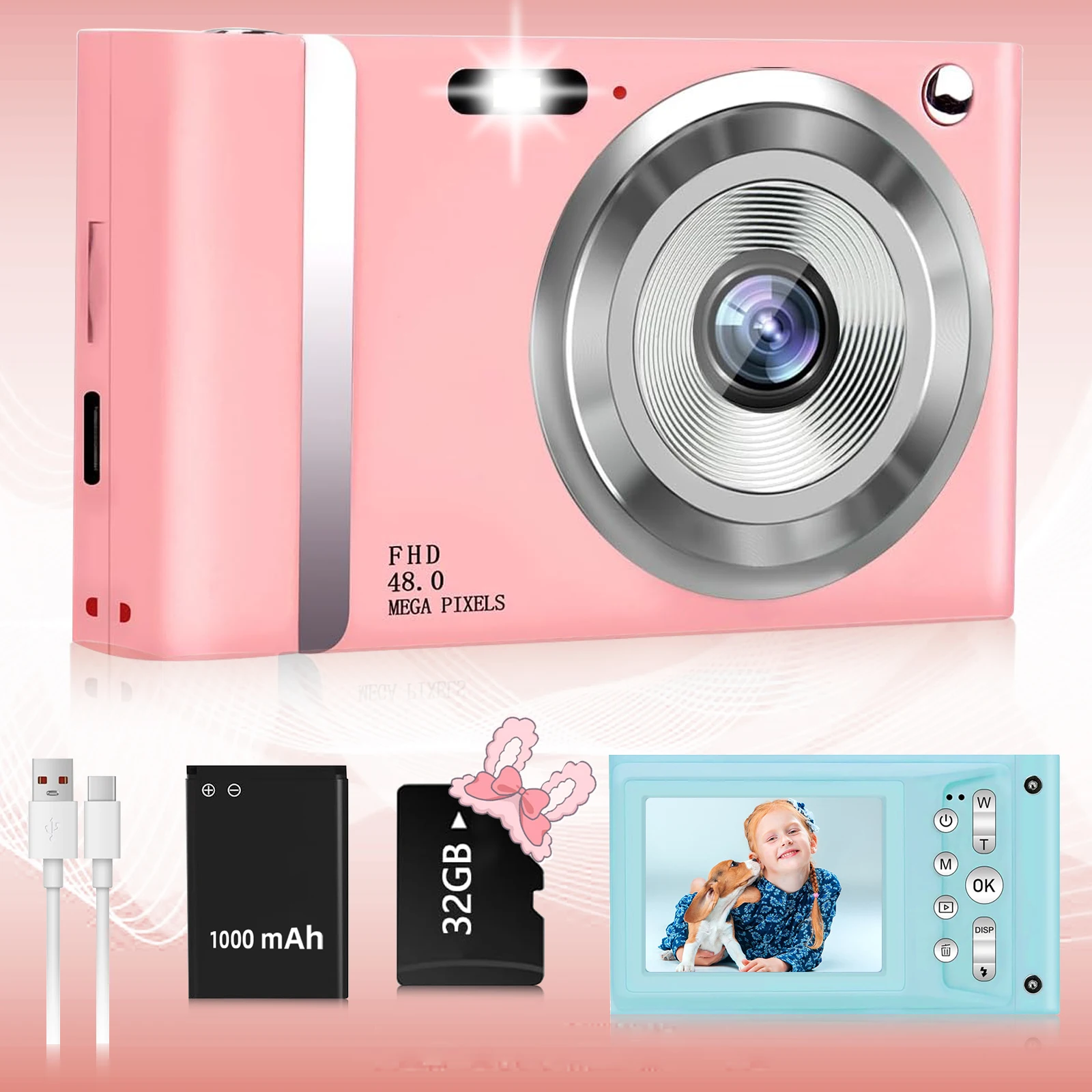 Digital Camera 2.4 inch Rechargeable 16x Zoom 48MP for kids Beginner