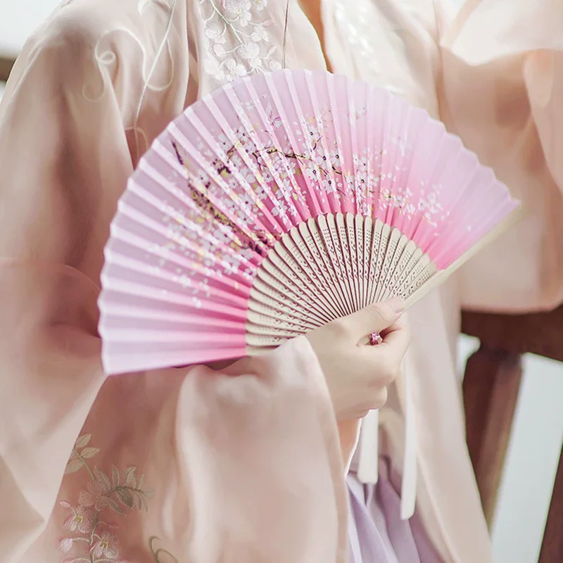 Folding Fan Hand Folding Fan BambooSilk Chinese Fan Hand Women Black Summer Female Dance Folding Party Gift Fans For Women