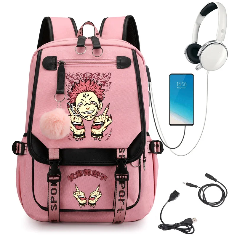 

Anime School Bags Funny Ryomen Sukuna School Backpack Bag Jujutsu Kaisen Anime Bagpack Cartoon Bookbags Usb Port Travel Rucksack