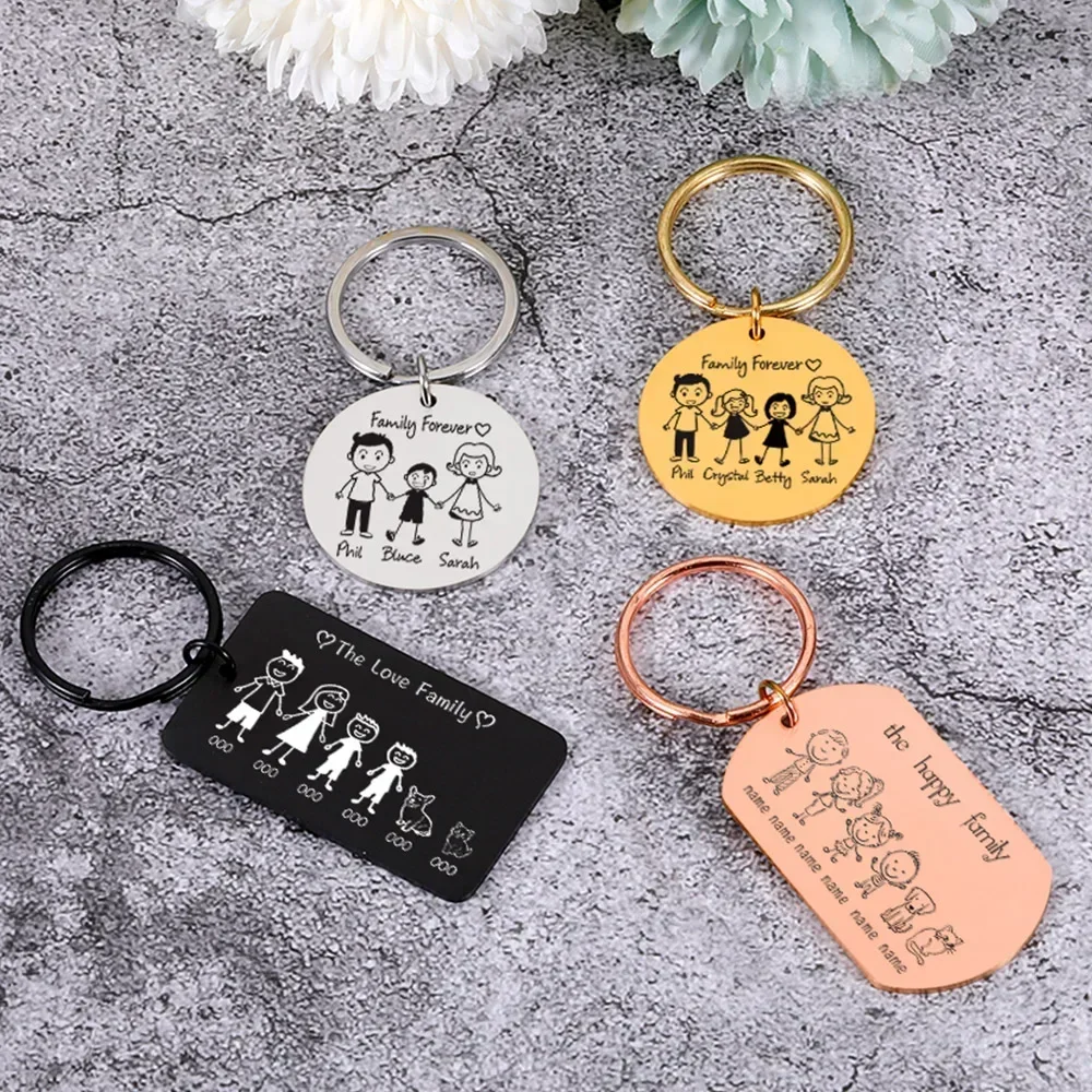 

Customized Family Love Keychain Engraved Cute Famila for Parents Children Present Keyring Bag Charm Families Member Gift Keyring