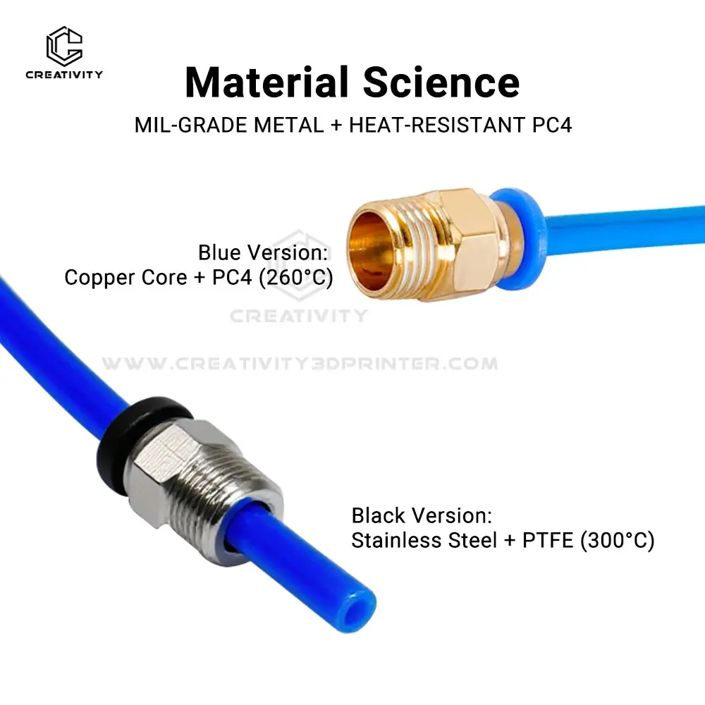창의성 3D PC4-M6 PC4-M5 PC4-01 PC6-01 공압 직선 커넥터 부품 보어 4mm PTFE 튜브 필라멘트 M6 피드 피팅 커플러