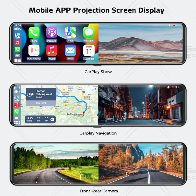 Car Dash Cam K4 11.26 Inch Smart Car Mirror Video Recorder Carplay & Android Auto 4K 2160P Wifi Rearview Camera DVR GPS Navigation Dual Len