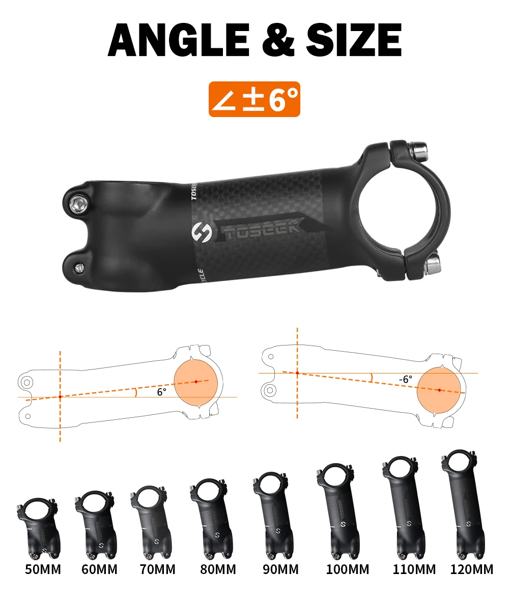 TOSEEK Fahrradlenker-Vorbau 28,6-31,8mm Aluminium + Carbon Vorbau Winkel 6° 17° MTB Lenker-Vorbau MTB-Vorbau Ersatzteile für Fahrräder – Detail 5