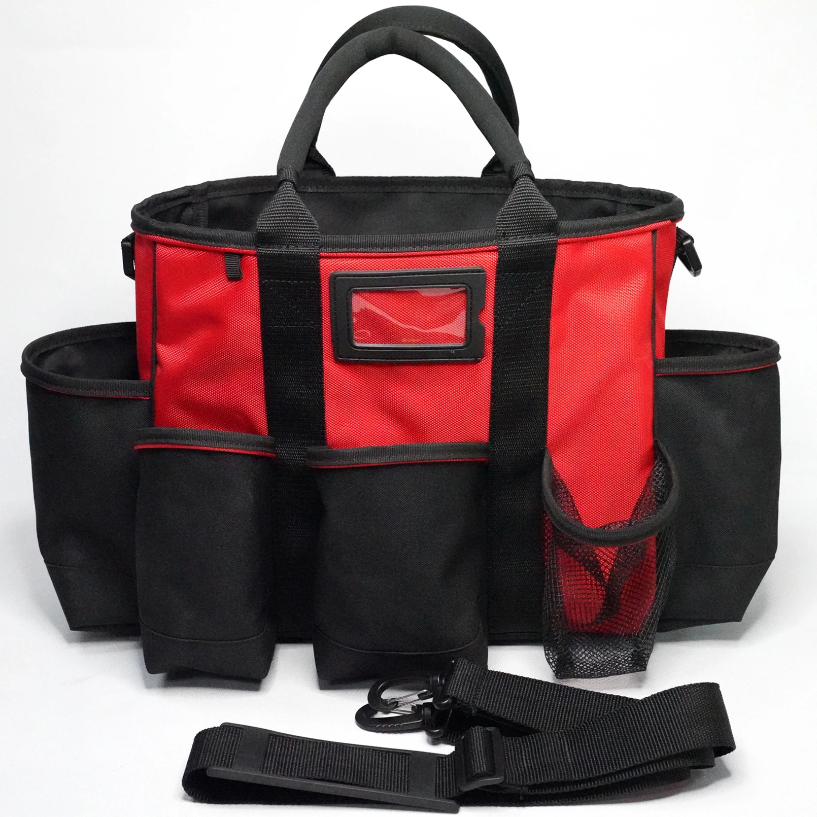 kunn-cleaning-caddy-supply-tool-bag-with-shoulder-strap-wide-mouth-open-top-electrician-hvac-tool-tote-bagred