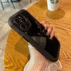 Luxury Shockproof Silicone Bumper Clear Phone Case with Camera Protection for iPhone 13 Pro Max (Black)