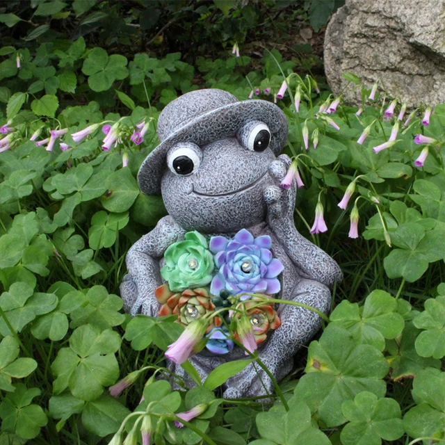 Solar Powered Succulent Animal Statue Waterproof Frog Succulent Ornament Creative Mini Frog Sculpture Courtyard Decoration 3