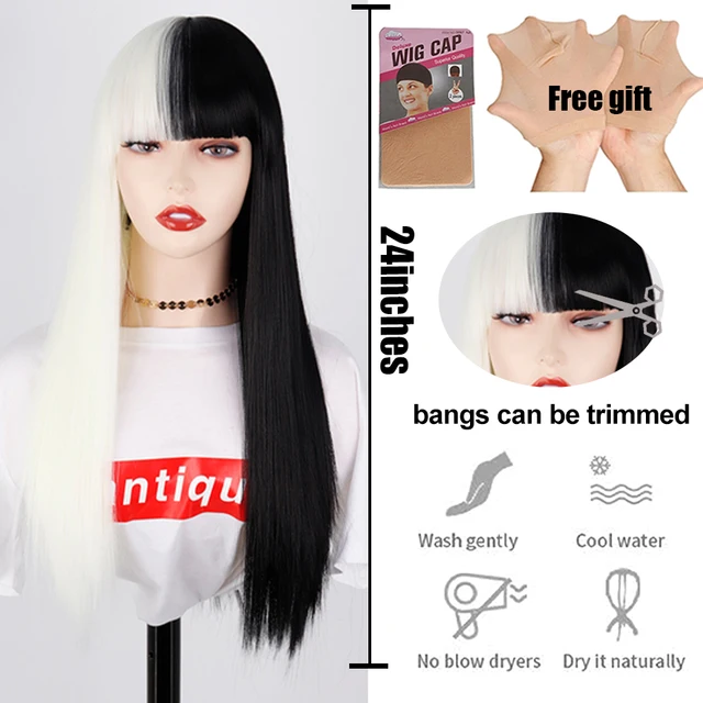 Synthetic Hair Pink and Black Wig Two layers of Wigs Long Straight hair Cosplay Wig Two Tone Ombre Color Women Wigs Lolita Wig #35