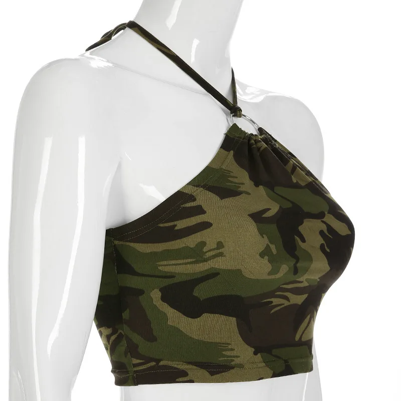 Canotta mimetica traspirante per donna Top corto casual vestibilità ampia con stampa militare Abito comodo - immagine 5
