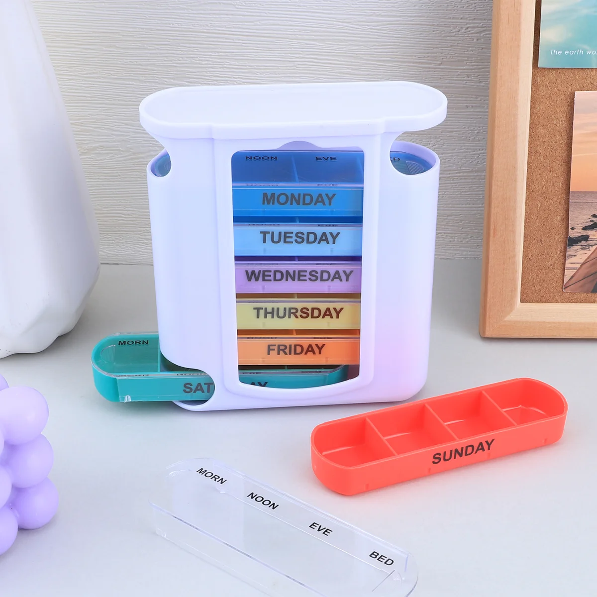 Colorful Weekly Pill Organizer with Stylish Design for Home, Travel, and Hospital Use