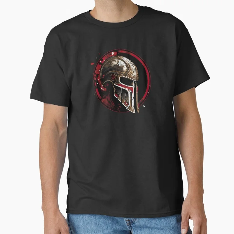 T-shirt spartiate noir avec casque antique