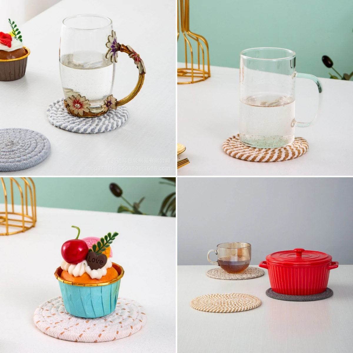 KITLAB Sottobicchieri In Cotone Con Supporto, Set Da 6, Spessi 0,9 Cm, Diametro 10,2 Cm, Assorbenti E Antiscivolo - 3