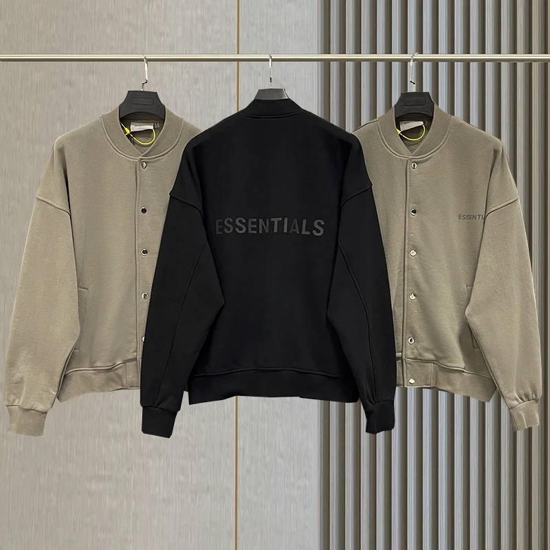 Fw21 Oversized Essentials Baseball Jackets 1:1 Men's and Women's Jacket Coat Reflective Letter Loose Streetwear Couples Dress shirt jacket