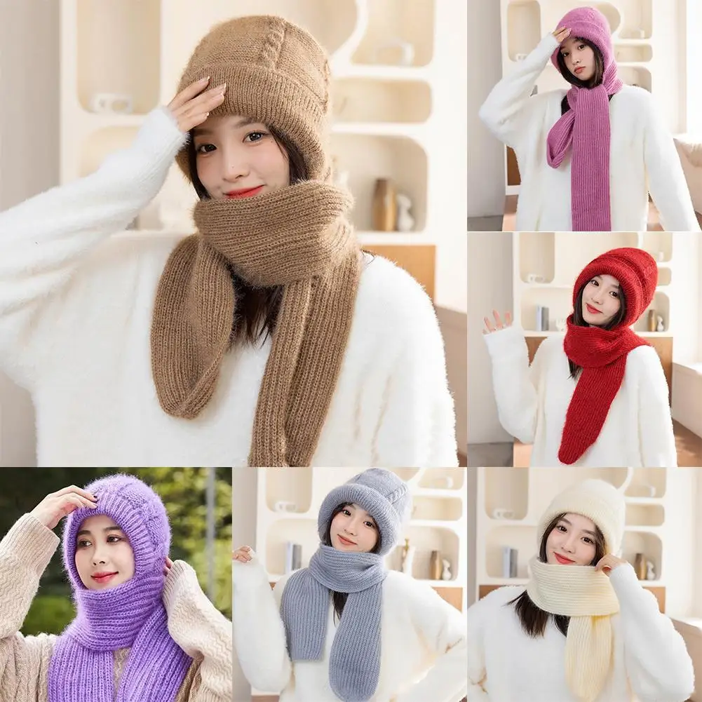 

Winter Knitted Skullies Hat Scarf Set Cold Proof Ear Protection Scarf Warm Girls Beanies For Cycling Windproof Ladies Outdoor
