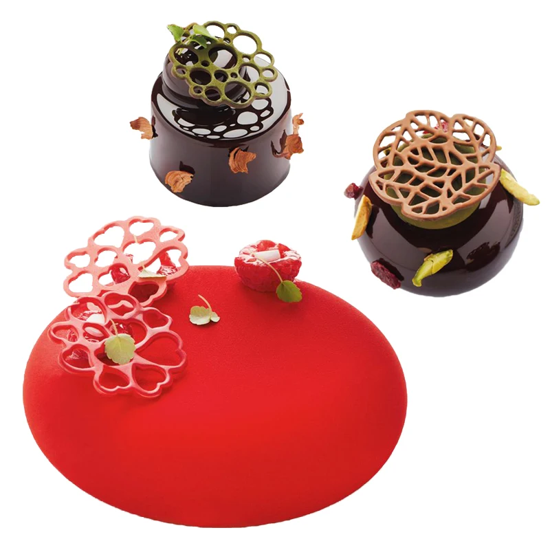 Description Picture 3 of itemLeaf Heart-Shaped or Circular Bubble Design Lace Mat Chocolate Chip Dessert Decorating Tools Sugar Craft Silicone Pad Cake Molds