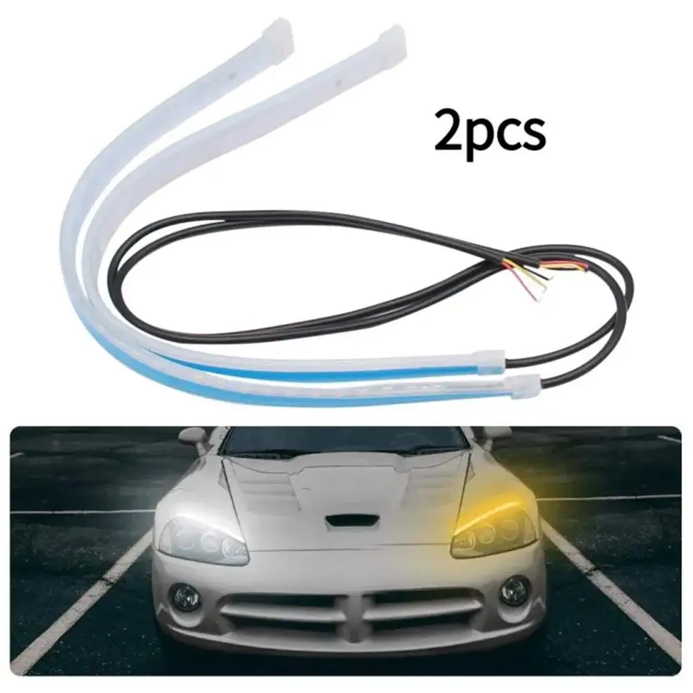 

2PCS Car LED DRL Ultra-thin Daytime Running Lights Turn Flexible Waterproof Signal Brake Side Light Yellow Accessories Car Z5Q1