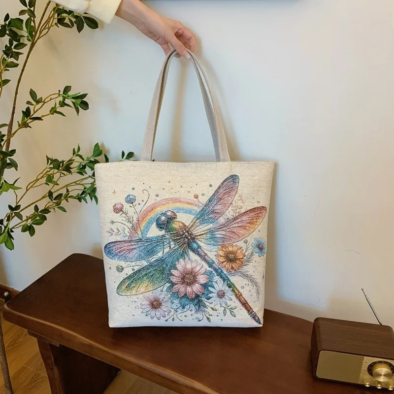 New Retro Double Sided Embroidery Women Handbag Luxury Design Canvas Ethnic Style Tote Bag Shoulder Bag