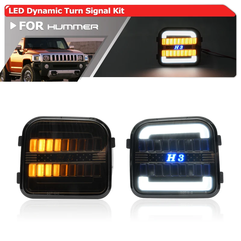 2xSmokedForHummerH320062010H3TFrontBumperDynamicAmberWhite