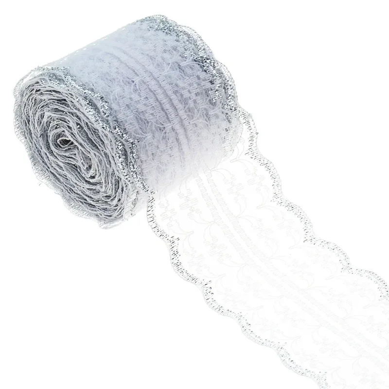 Elegant Metallic Lace Ribbon – 10m Embroidered Trim for Sewing, Crafting, & Decorative Projects