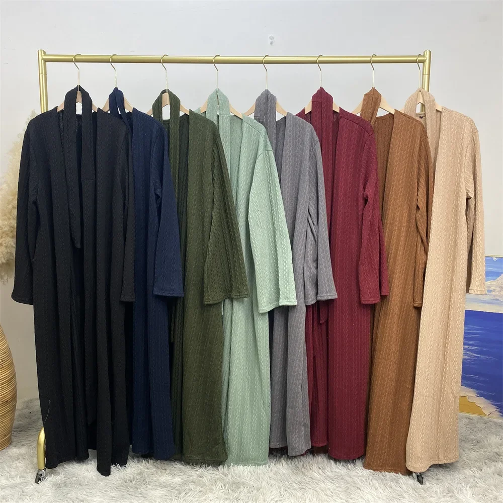 Winter Abaya for Women Knitted Kimono Muslim Sweater Outwear Loose Long Dresses Open Abayas Dubai Islamic Kaftan Hijab Dress