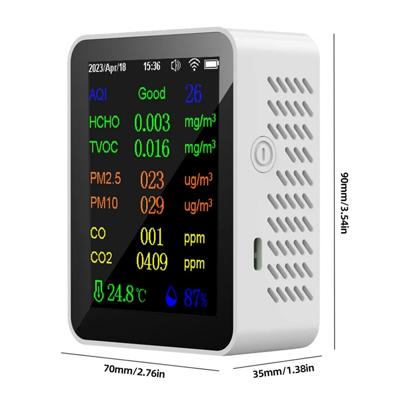 시간 및 날짜 표시 공기질 모니터, 와이파이 PM2.5 PM10 CO CO2 TVOC HCHO AQI 테스터, 12 in 1