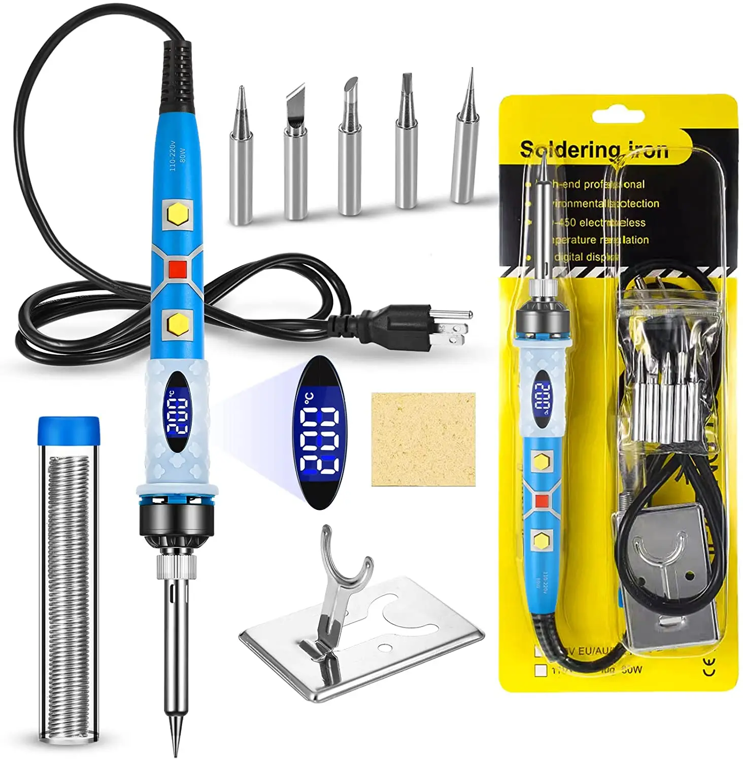 80W Soldering Iron Kit Adjustable Temperature Wire Stand Tip