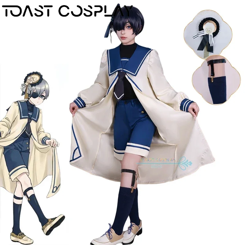 

Anime Black Butler Ciel Cosplay Costume Ciel Phantomhive Scallop Suit Wig Full Set Black Butler Cosplay Outfits Animation Prop