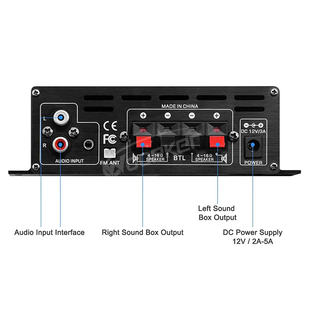 Woopker-AMPLIFICADOR DE sonido para coche, amplificador con Canal 2,0, HIFI, Bluetooth, Audio Digital para el hogar, 12V, 3a, AK380, AK370, AK280, AK270, AK170