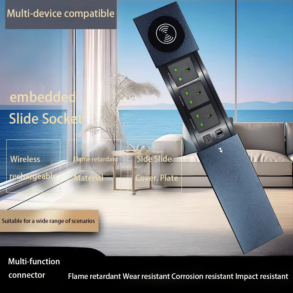 MANLEIKE Table Hidden Socket Embeded Sliding Cover Desktop Outlet Conference Office Socket With wireless charge,Network,Hdmi 3
