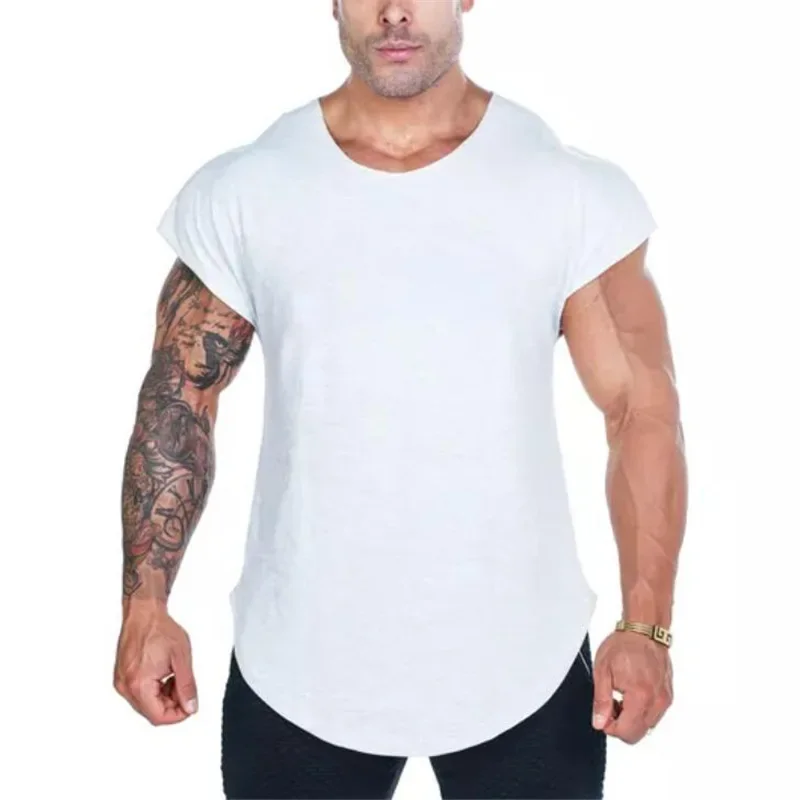 

Muscle Fitness Solid Color Blank Board Pure Cotton Vest Men's Sports Training Thin Sleeveless Slim T-shirt