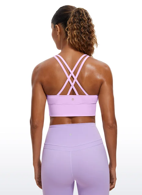 CRZ YOGA Womens Strappy Longline Sports Bra - Wirefree Criss