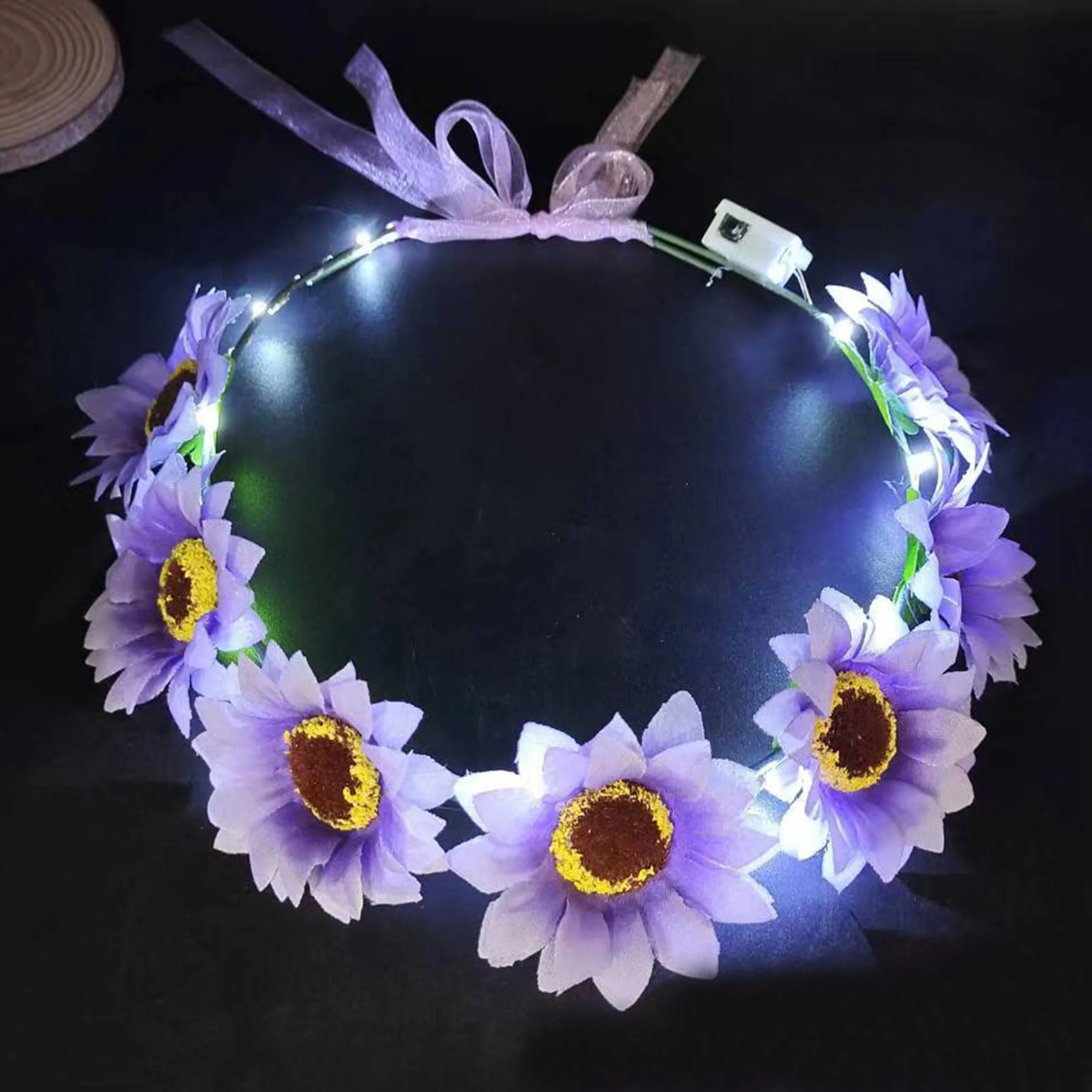1Pcs New Garland Sunflower Headgear Girls LED Glitter Garland Wedding Christmas Party Glowing Headgear