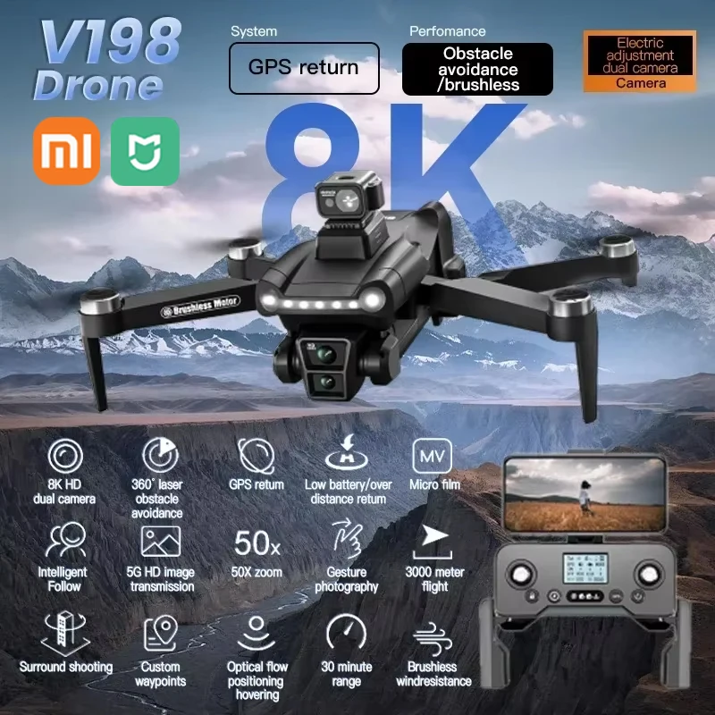 Foldable Quadcopter Xiaomi MIJIA V198 GPS Drone ESC 8K HD Brushless Laser Obstacle Avoidance Aerial Optical