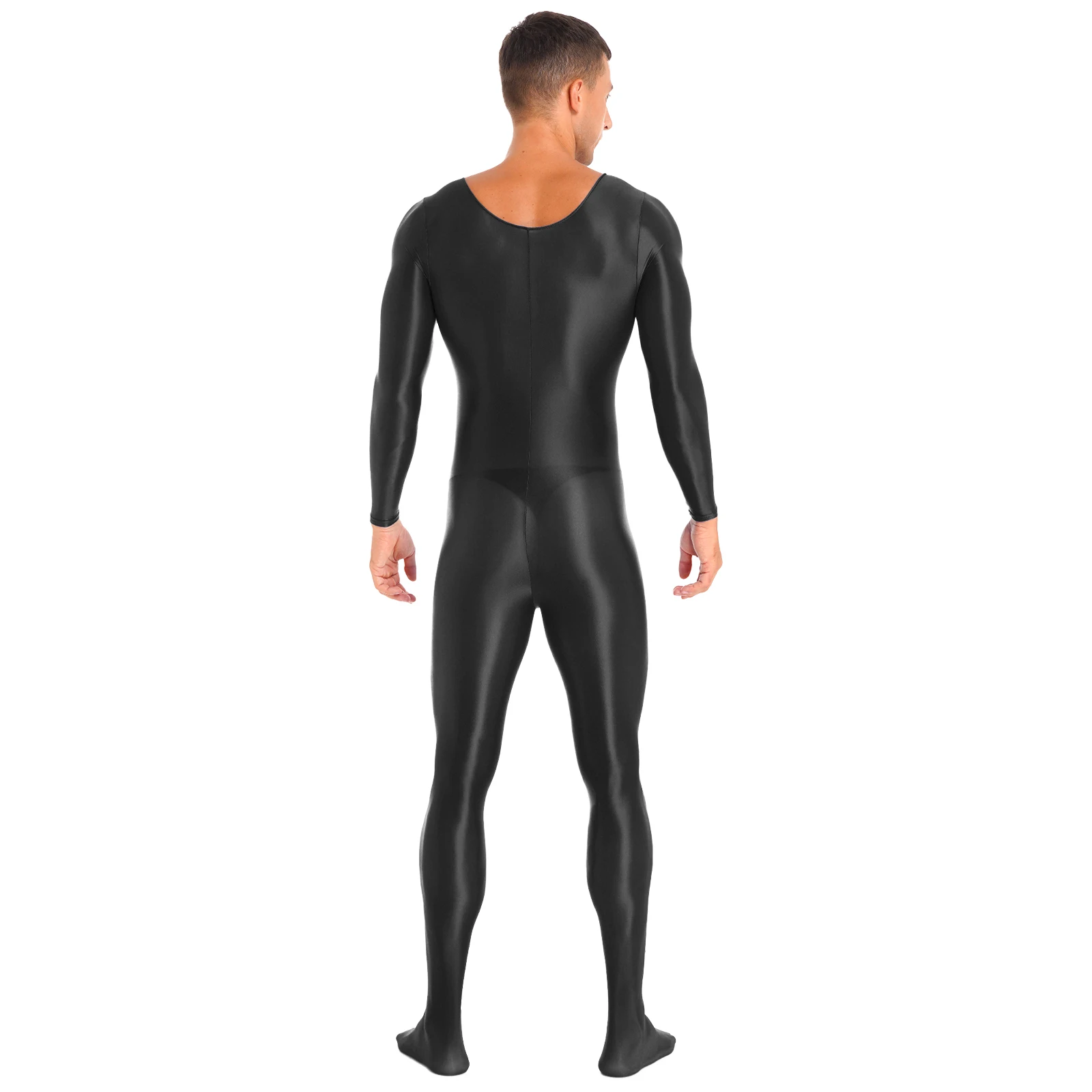 Men Glossy Bodystocking Smooth Long Sleeve Oil Shiny Full Body Bodysuit Tights Swimsuit Gym Fitness Rash Guard Swimwear Jumpsuit