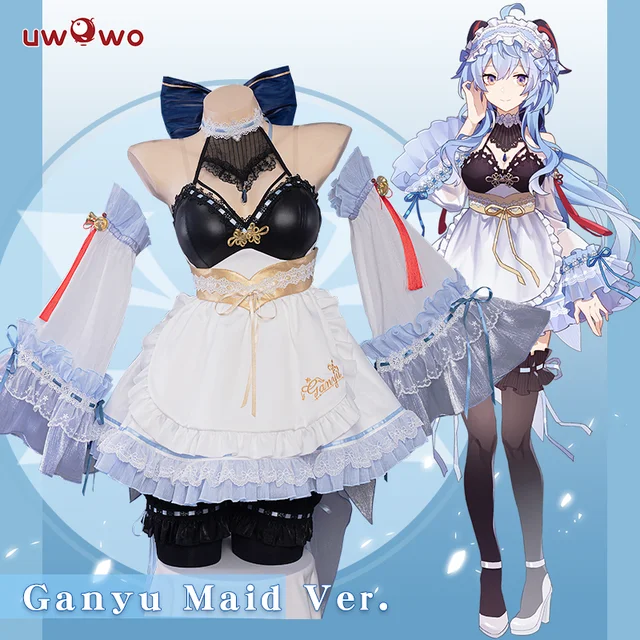 In Stock UWOWO Ganyu Cosplay Maid Dress Game Genshin Impact Cosplay Ganyu Maid Halloween Costumes Genshin