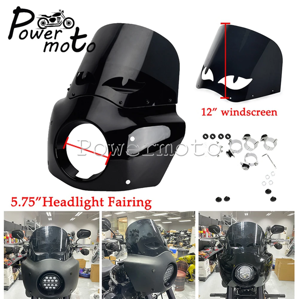 

5-3/4" Headlight Fairing 12" Windscreen Air Deflector Shield For Harley Sportster 883 Custom XL883 L R XLH883 XL883C 1986-2014