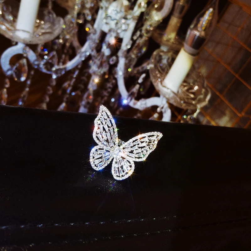 Opening finger ring Fashion Jewelry Copper Inlaid Zircon Butterfly for Women