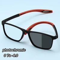 Anti Blue Light Myopia Glasses Finished Photochromic TR90 Silicone Sport Myopia Glasses Optical Short Sight Eyeglasses Diopter 1