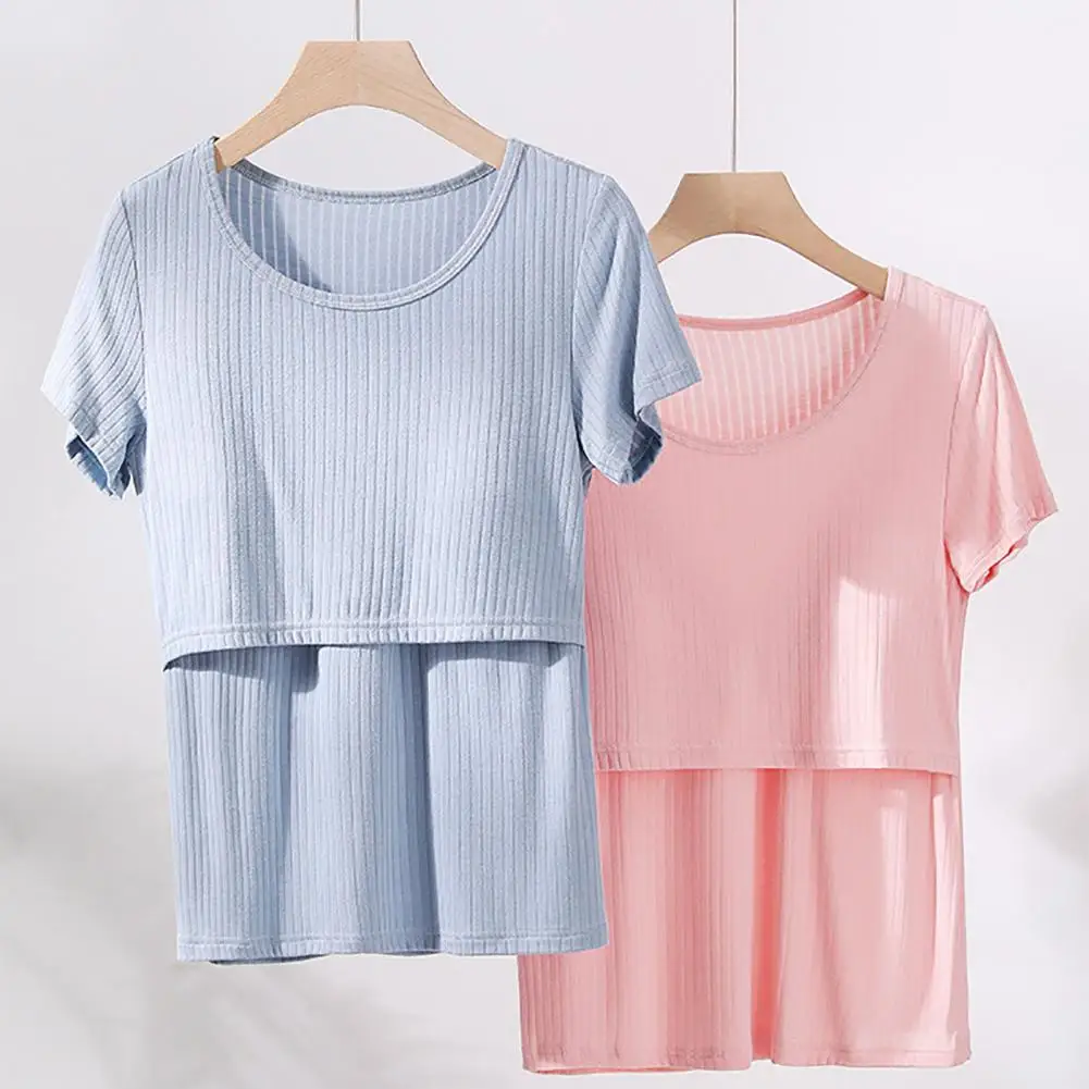 Casual Allattamento Al Seno Top Girocollo Skin-Touch T-Shirt Donna Incinta Lavabile Girocollo Allattamento Al Seno Top