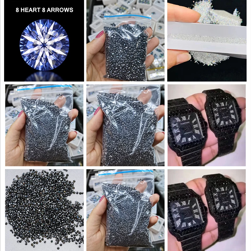 

Black Round Loose Moissanite Stone White D Color VVS1 Pass Diamond Tester 0.7mm-3.0mm Certificated Gemstone Jewelry Wholesale