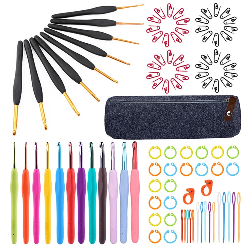MIUSIE Crochet Hook Set Rubber Handle Knitting Needles Set Home Use Sewing Tool DTY Craft Case Crochet Weaving Sewing Tool