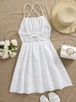 Plus Size Women's White Textured Cross-Back Sundress Ruffled Mini Dress Summer Vacation Casual Dress (0XL-4XL) - Image 2