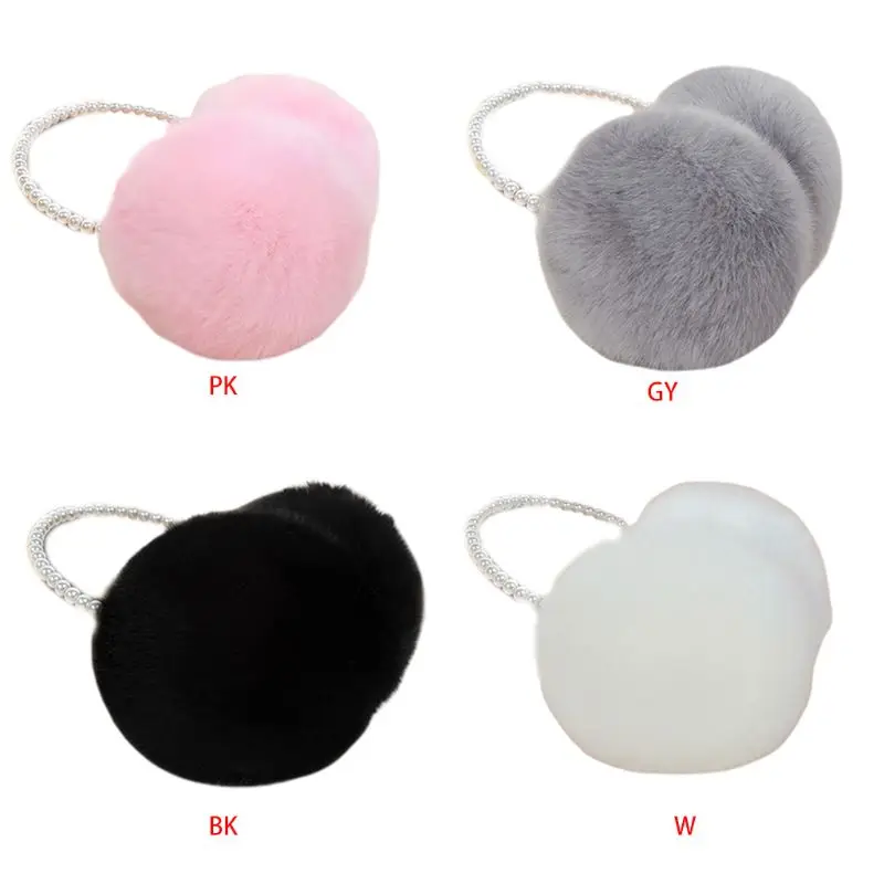 

New Women Girls Winter Plush Earmuffs Imitation Pearl Beaded Headband Thicken